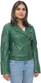 Dames lederen klassieke biker Brando jas-Baku - maat EU 38 / UK 10 Groen