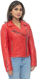 Dames lederen klassieke biker Brando jas-Baku - maat EU 38 / UK 10 Rood