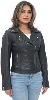 Dames lederen klassieke biker Brando jas-Baku - maat EU 40 / UK 12 Zwart