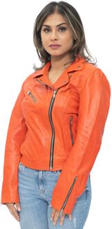 Dames lederen klassieke biker Brando jas-Baku - maat EU 42 / UK 14 Oranje