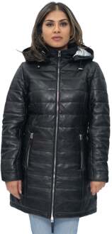 Dames lederen puffer parka jas-Andria Zwart - EU 36 / UK 8