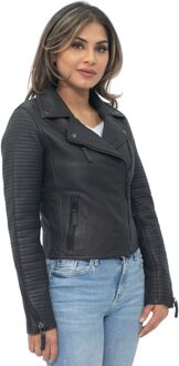 Dames leer mat vintage Brando bikerjack-Taipei Zwart - EU 44 / UK 16