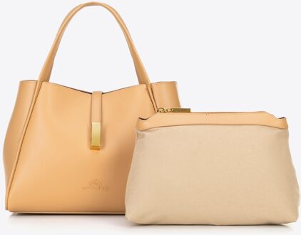 Dames leren aktetas met uitneembaar etui, beige, natuurleer