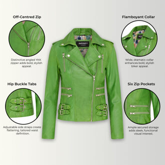 Dames leren appelgroene Brando bikerjack - Loddon Limoengroen - EU 36 / UK 8