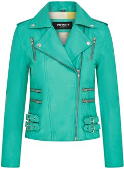 Dames leren aquablauwe Brando bikerjack - Constantia - maat EU 48 / UK 20 Groen