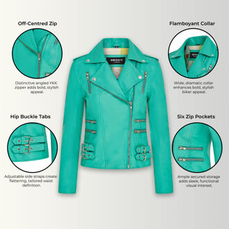 Dames leren aquablauwe Brando bikerjack - Loddon Groen - EU 48 / UK 20