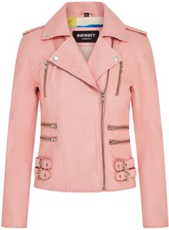 Dames leren babyroze Brando bikerjack - Constantia - maat EU 52 / UK 24 Lichtroze