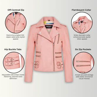 Dames leren babyroze Brando bikerjack - Loddon Lichtroze - EU 44 / UK 16