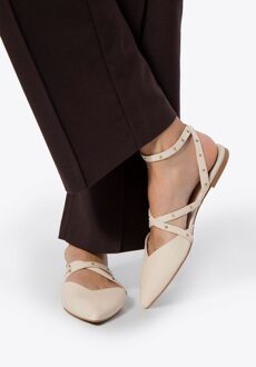 Dames Leren Ballerina's met Metallic Accenten, Beige, Natuurlijk Leer