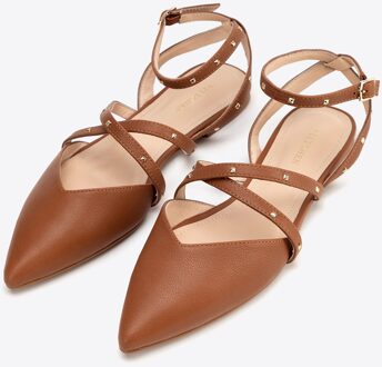 Dames Leren Ballerina's met Metallic Accenten Bruin Natuurlijk Leer
