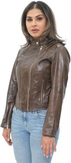 Dames leren bikerjack-Celaya - maat Bruin