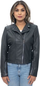 Dames leren bikerjack-Celaya - maat EU 40 / UK 12 Navy