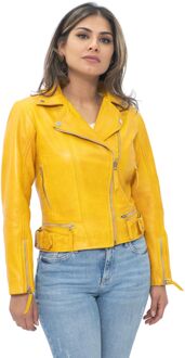 Dames leren bikerjack-Stockholm Geel - EU 52 / UK 24