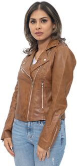 Dames leren bikerjack-Zanzibar Bruin - EU 40 / UK 12