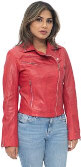 Dames leren bikerjack-Zanzibar - maat EU 50 / UK 22 Rood