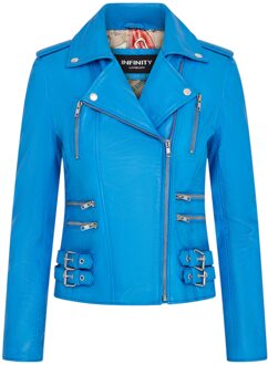 Dames leren blauwe Brando bikerjack - Constantia - maat EU 42 / UK 14