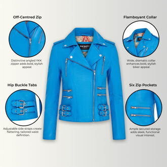 Dames leren blauwe Brando bikerjack - Loddon - EU 50 / UK 22