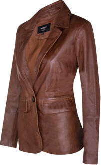 Dames leren blazerjack met één knop - Newhaven Bruin - EU 50 / UK 22