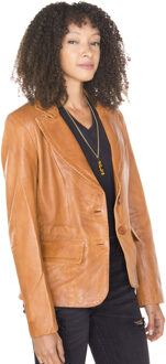 Dames leren blazerjack-Seregno - maat EU 46 / UK 18 Bruin