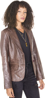 Dames leren blazerjack-Seregno - maat EU 48 / UK 20 Bruin