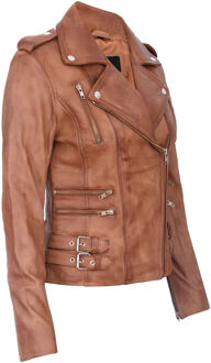 Dames leren Brando bikerjack-Loddon Bruin - EU 36 / UK 8