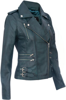 Dames leren Brando bikerjack-Loddon Groenblauw - EU 48 / UK 20