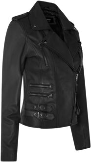 Dames leren Brando bikerjack-Loddon - maat EU 36 / UK 8 Zwart