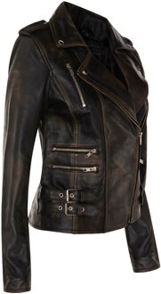 Dames leren Brando bikerjack-Loddon - maat EU 38 / UK 10 Zwart
