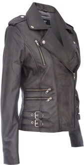 Dames leren Brando bikerjack-Loddon - maat EU 40 / UK 12 Grijs