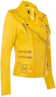 Dames leren Brando bikerjack-Loddon - maat EU 42 / UK 14 Geel