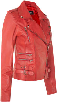 Dames leren Brando bikerjack-Loddon - maat EU 50 / UK 22 Rood