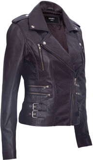 Dames leren Brando bikerjack-Loddon Paars - EU 44 / UK 16
