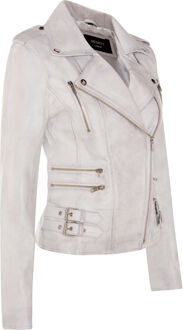 Dames leren Brando bikerjack-Loddon Wit - EU 52 / UK 24