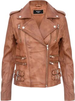 Dames leren bruinbruine Brando bikerjack - Constantia - maat EU 44 / UK 16