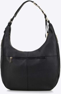Dames leren bucketbag met ketting, zwart, natuurlijk leer - maat