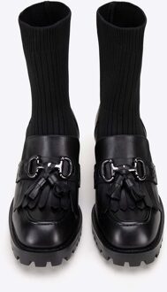 Dames Leren Chelsea Boots met Gesp Zwart Natuurlijk Leer