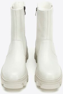 Dames Leren Chelsea Boots op een Grijs Beige Platform, Natuurlijk Leer - EU 40