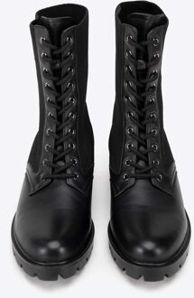Dames Leren Combat Boots met Elastisch Bovenwerk, Zwart - maat