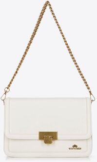 Dames Leren Crossbody Tas met Afneembare Ketting, Crème, Polyester