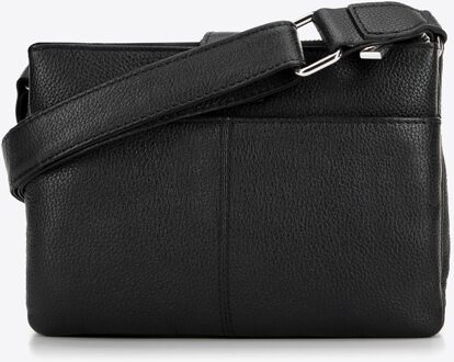 Dames Leren Crossbody Tas met Gesp Zwart Natuurlijk Leer