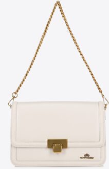 Dames Leren Crossbody Tas met Ketting, Crème, Natuurlijk Leer