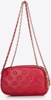 Dames Leren Crossbody Tas met Ketting, Framboos, Natuurlijk Leer Roze - One Size