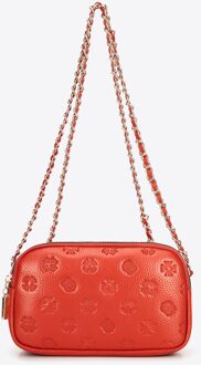 Dames Leren Crossbody Tas met Ketting, Oranje, Natuurlijk Leer - One Size