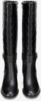 Dames leren enkellaarsjes met gewatteerde hak, zwart en zilver - EU 36