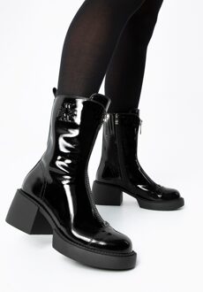 Dames leren enkellaarsjes met monogram zwart en zilver zwart en zilver