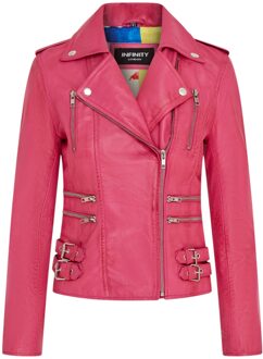 Dames leren fuchsia roze Brando bikerjack - Constantia - maat EU 52 / UK 24