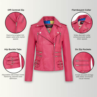 Dames leren fuchsia roze Brando bikerjack - Loddon - maat EU 36 / UK 8