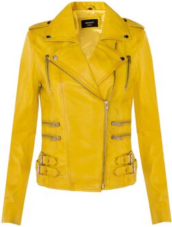 Dames leren gele Brando bikerjack - Constantia - maat EU 48 / UK 20 Geel