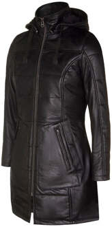 Dames leren gewatteerde parkajas met capuchon-Olney Zwart - EU 48 / UK 20