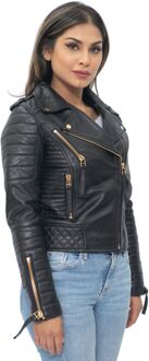Dames leren gewatteerde vintage Brando bikerjack-Lusaka Goud - EU 52 / UK 24